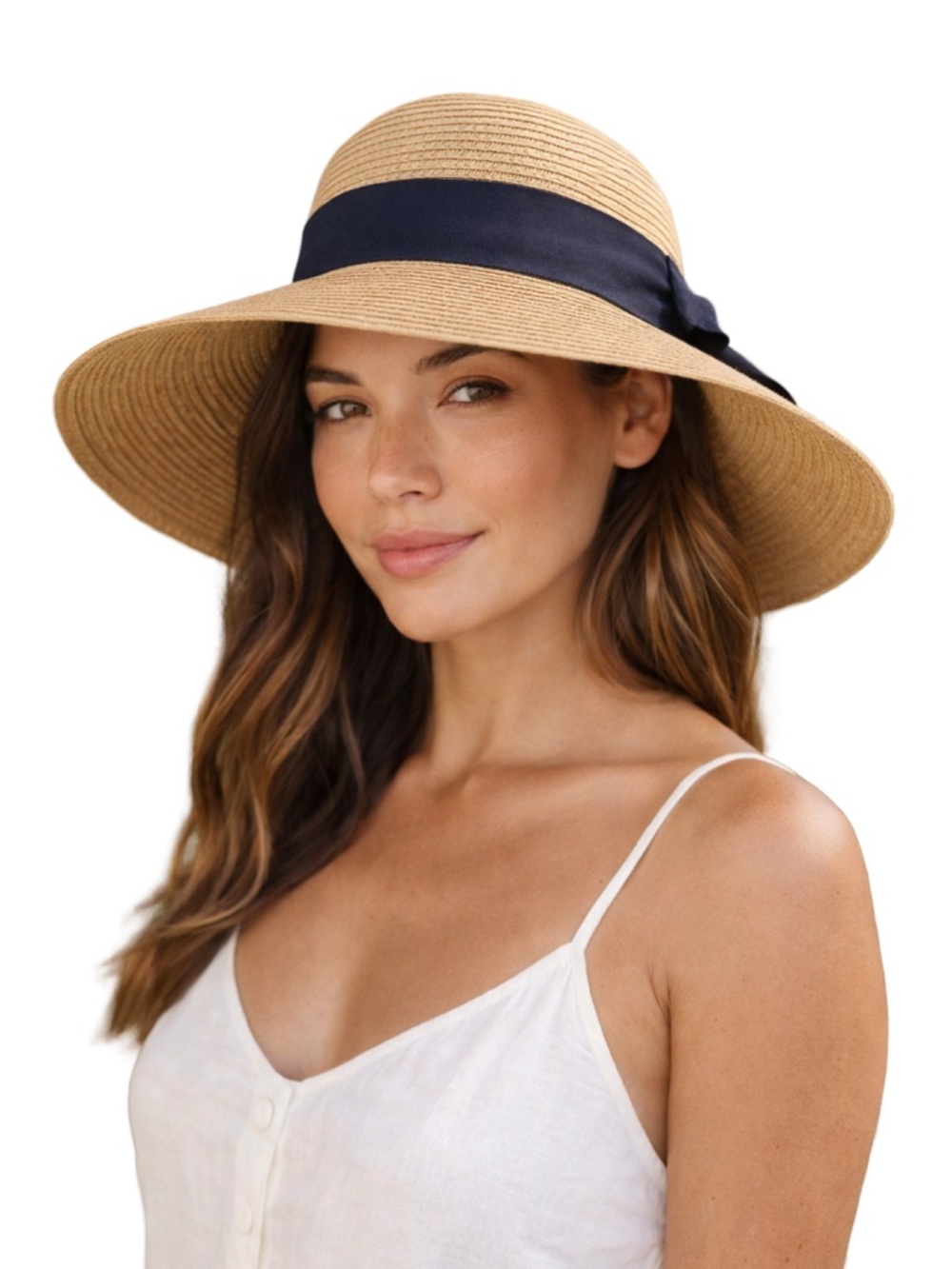 Nordstrom Wide Brim Straw Sun Hat with Black Ribbon Band - Picture 1 of 12
